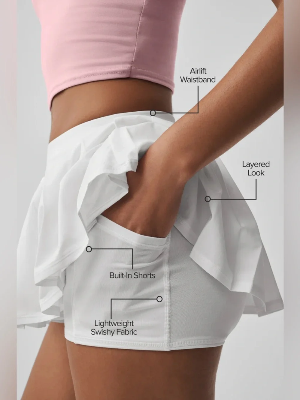 Alo Double Or Nothing Tennis Skirt White Size Small NWT